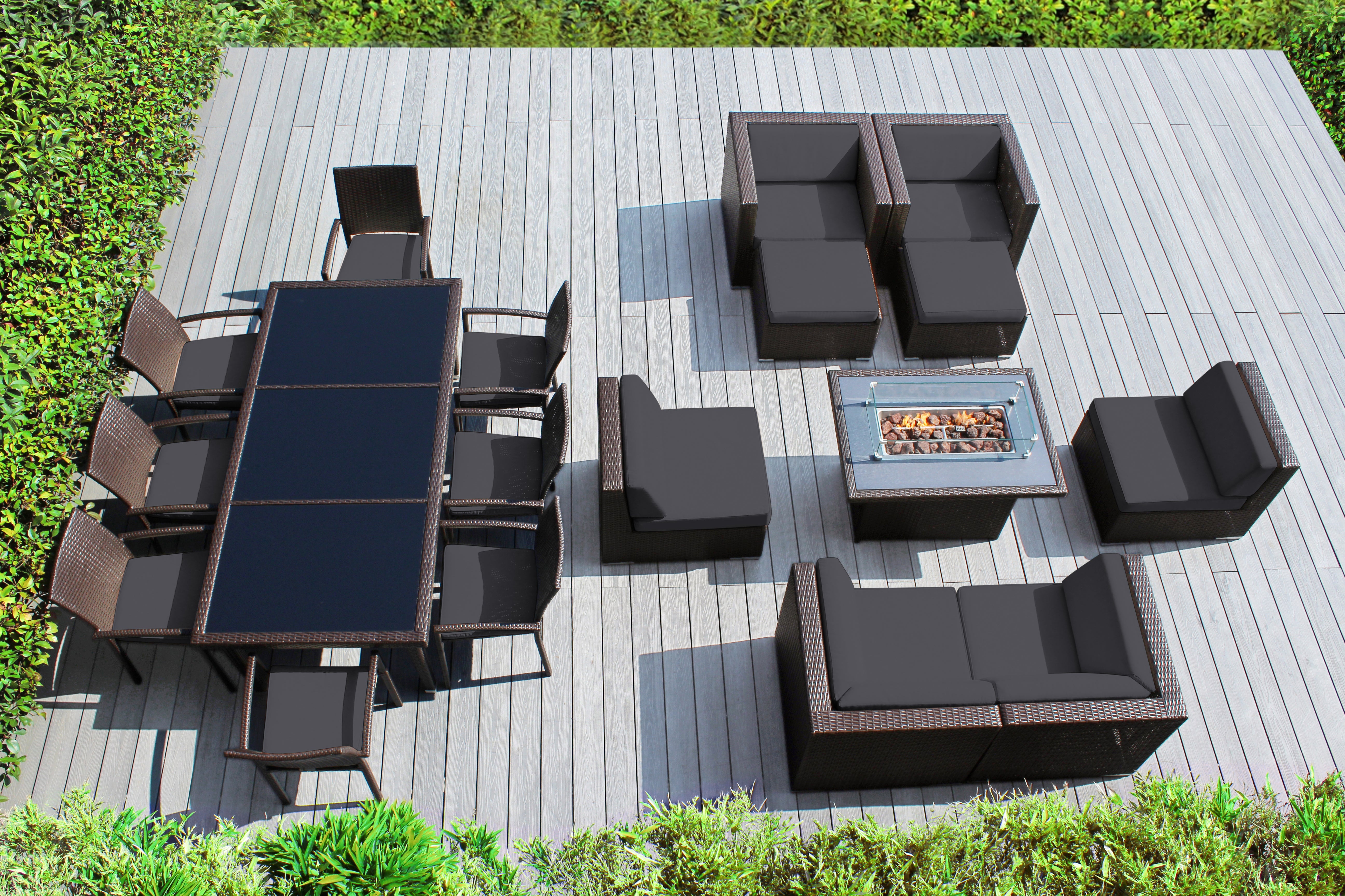 Rainshield Patio Furniture -  18 Piece Combination Set with Seating, Dining and 42" Fire Table