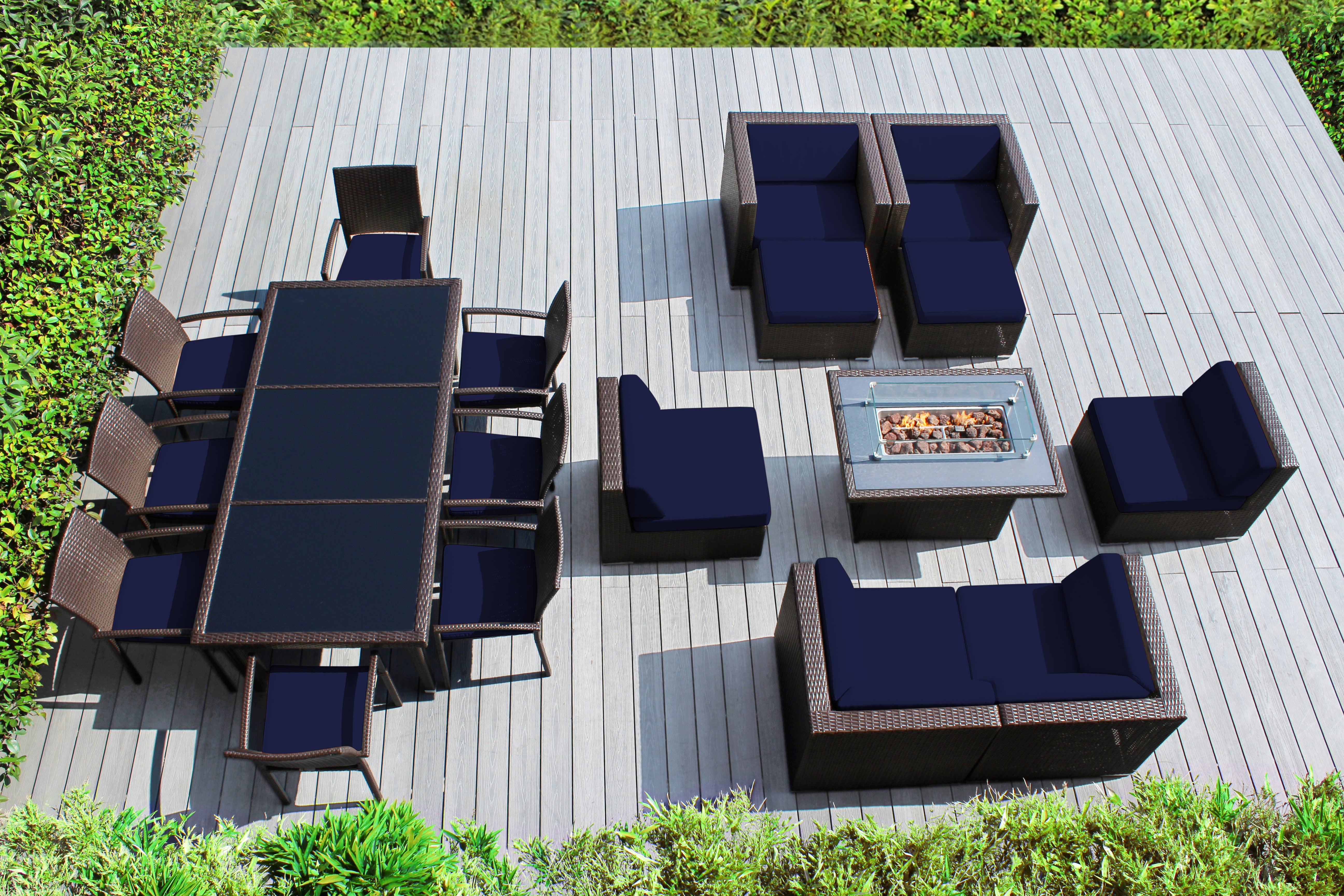 Rainshield Patio Furniture -  18 Piece Combination Set with Seating, Dining and 42" Fire Table