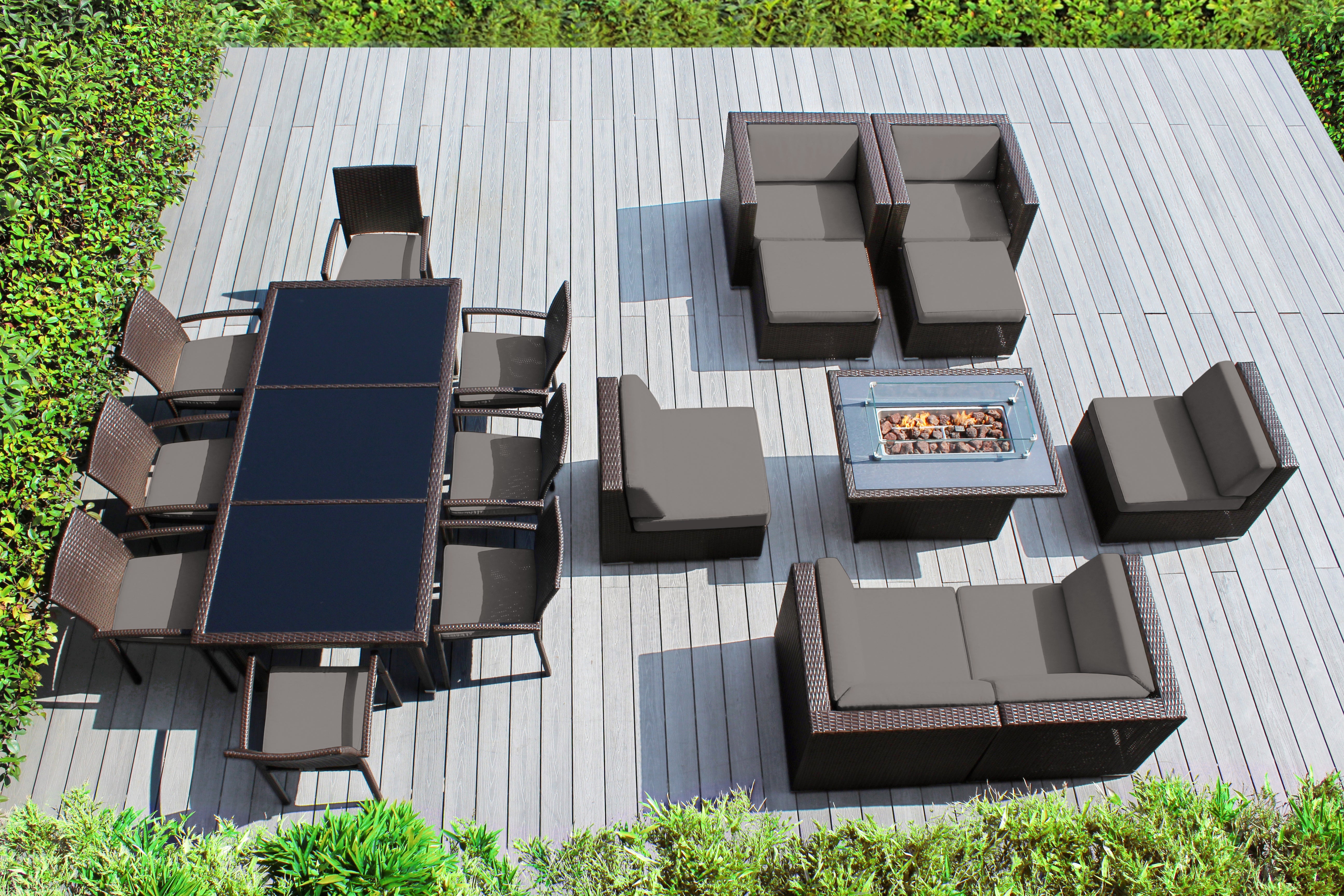 Rainshield Patio Furniture -  18 Piece Combination Set with Seating, Dining and 42" Fire Table