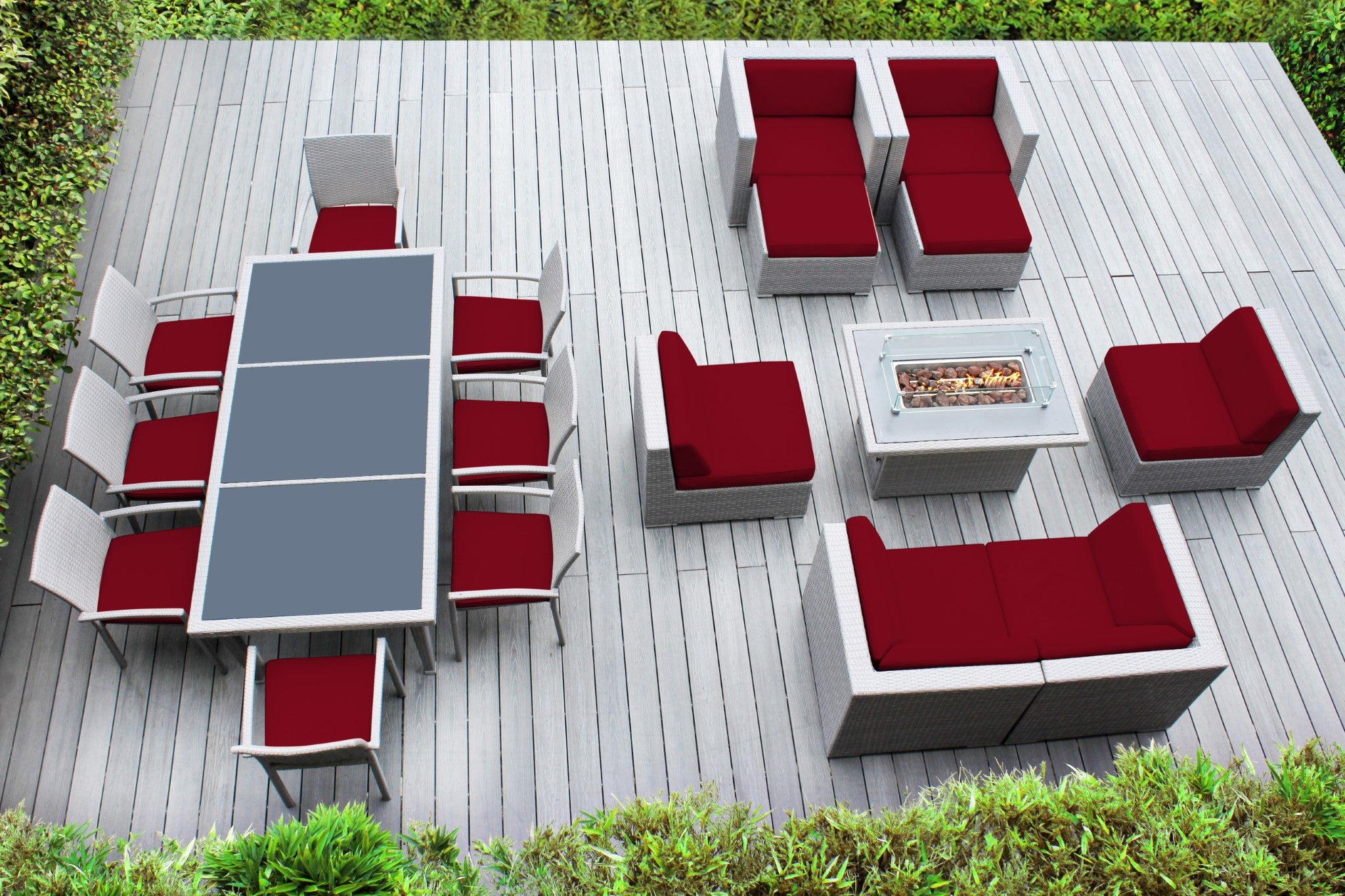 Rainshield Patio Furniture -  18 Piece Combination Set with Seating, Dining and 42" Fire Table