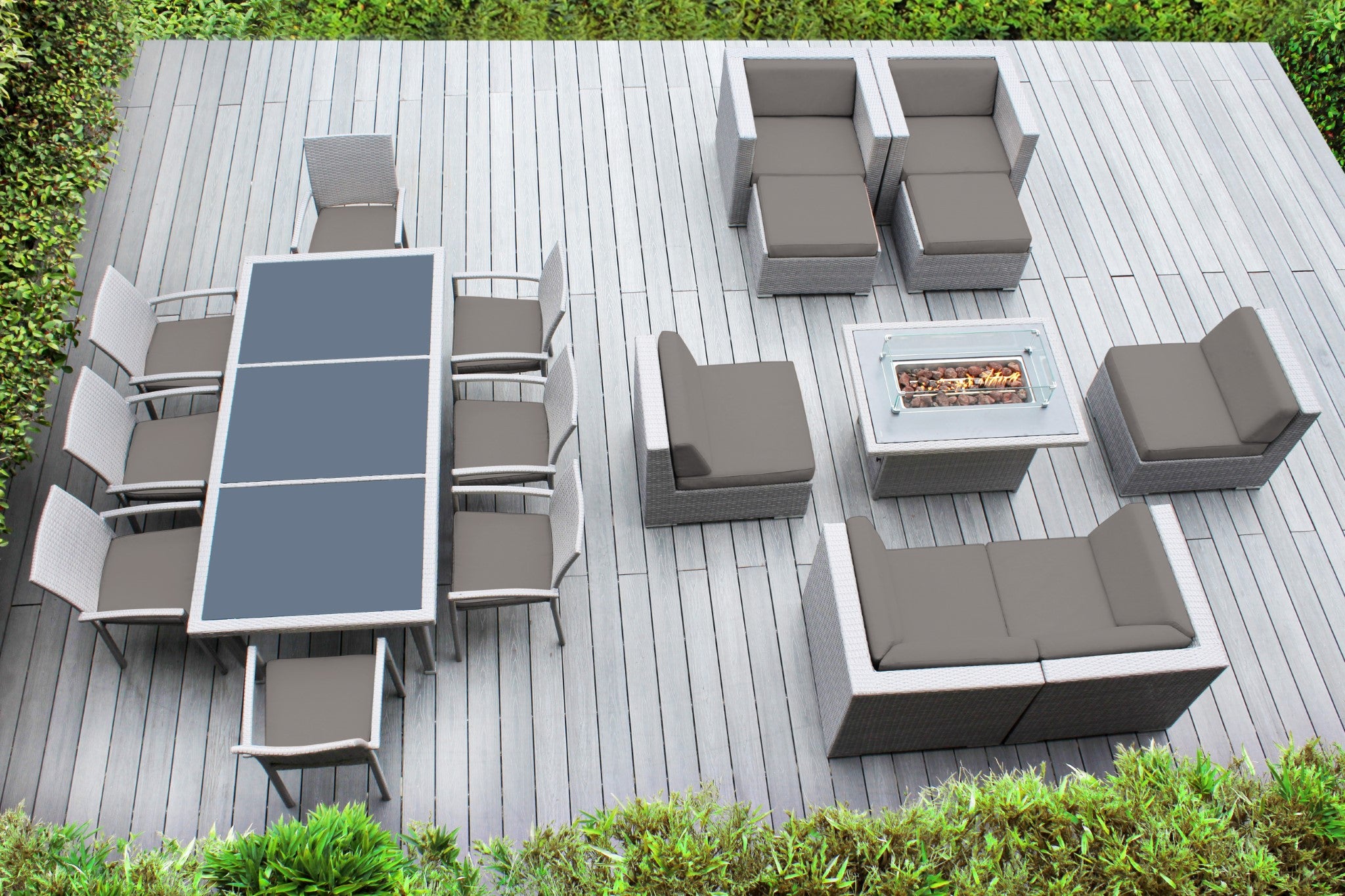Rainshield Patio Furniture -  18 Piece Combination Set with Seating, Dining and 42" Fire Table