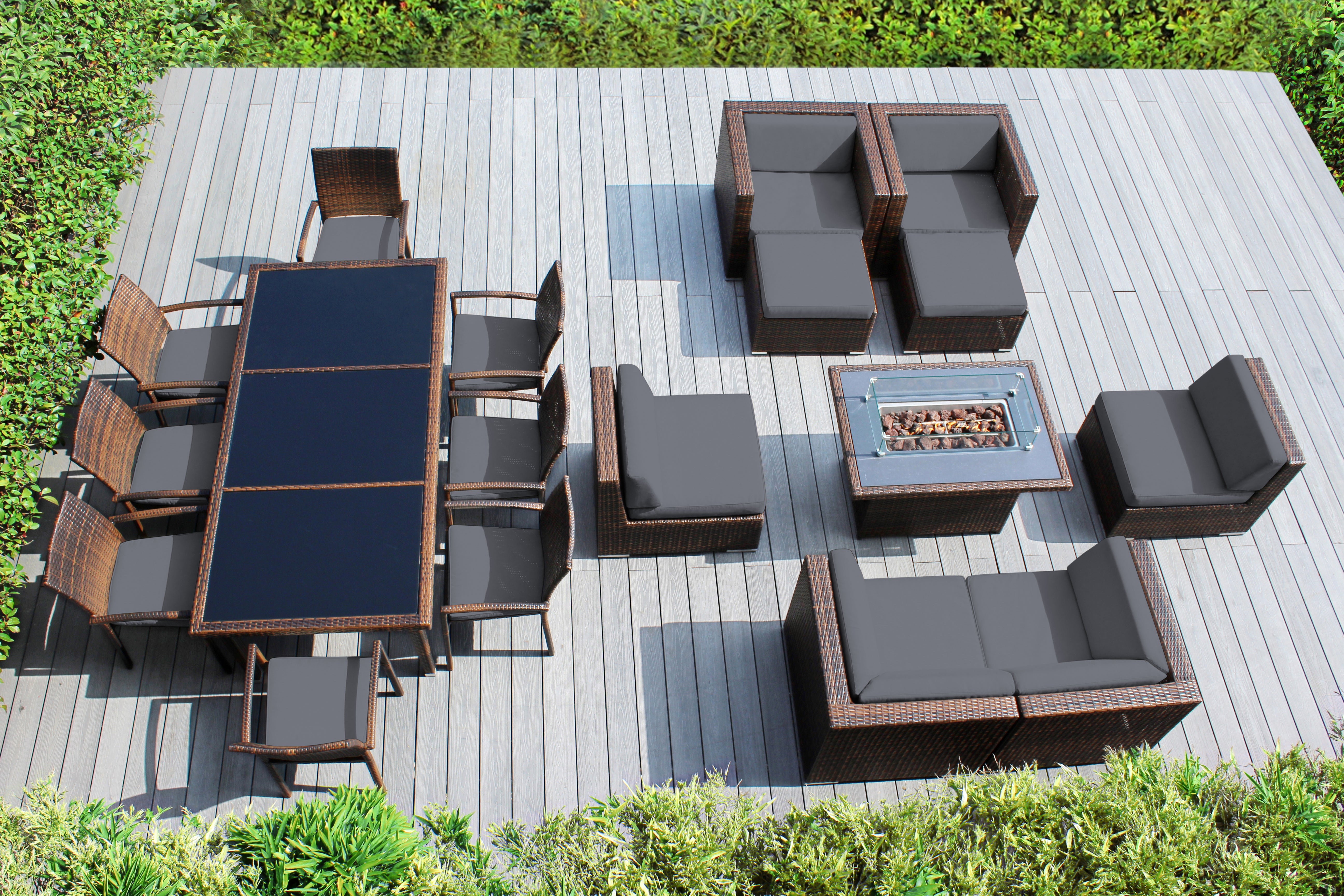 Rainshield Patio Furniture -  18 Piece Combination Set with Seating, Dining and 42" Fire Table