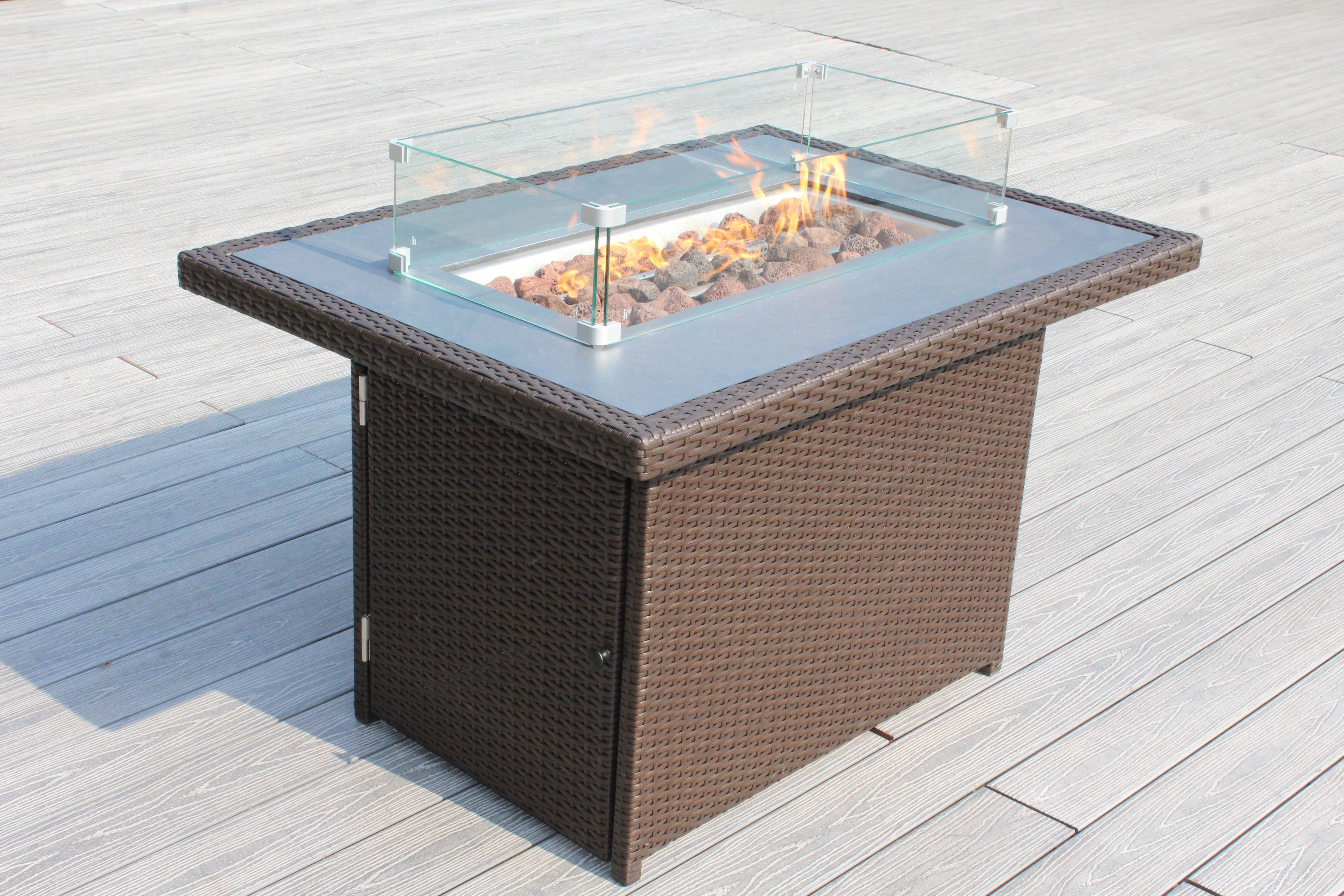 Rainshield Patio Furniture - 42" Matching Wicker Propane Gas Fire Pit Table