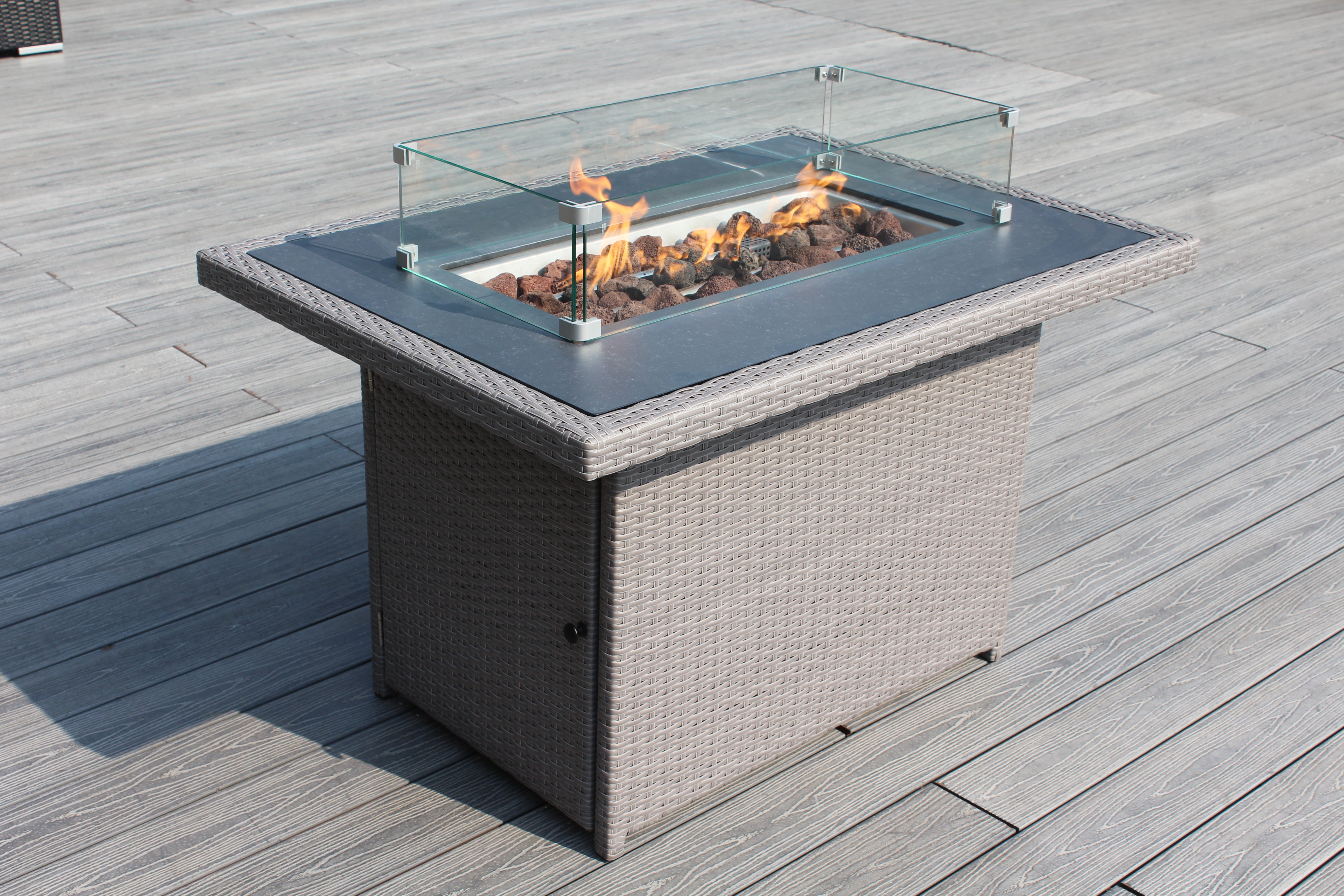 Rainshield Patio Furniture - 42" Matching Wicker Propane Gas Fire Pit Table