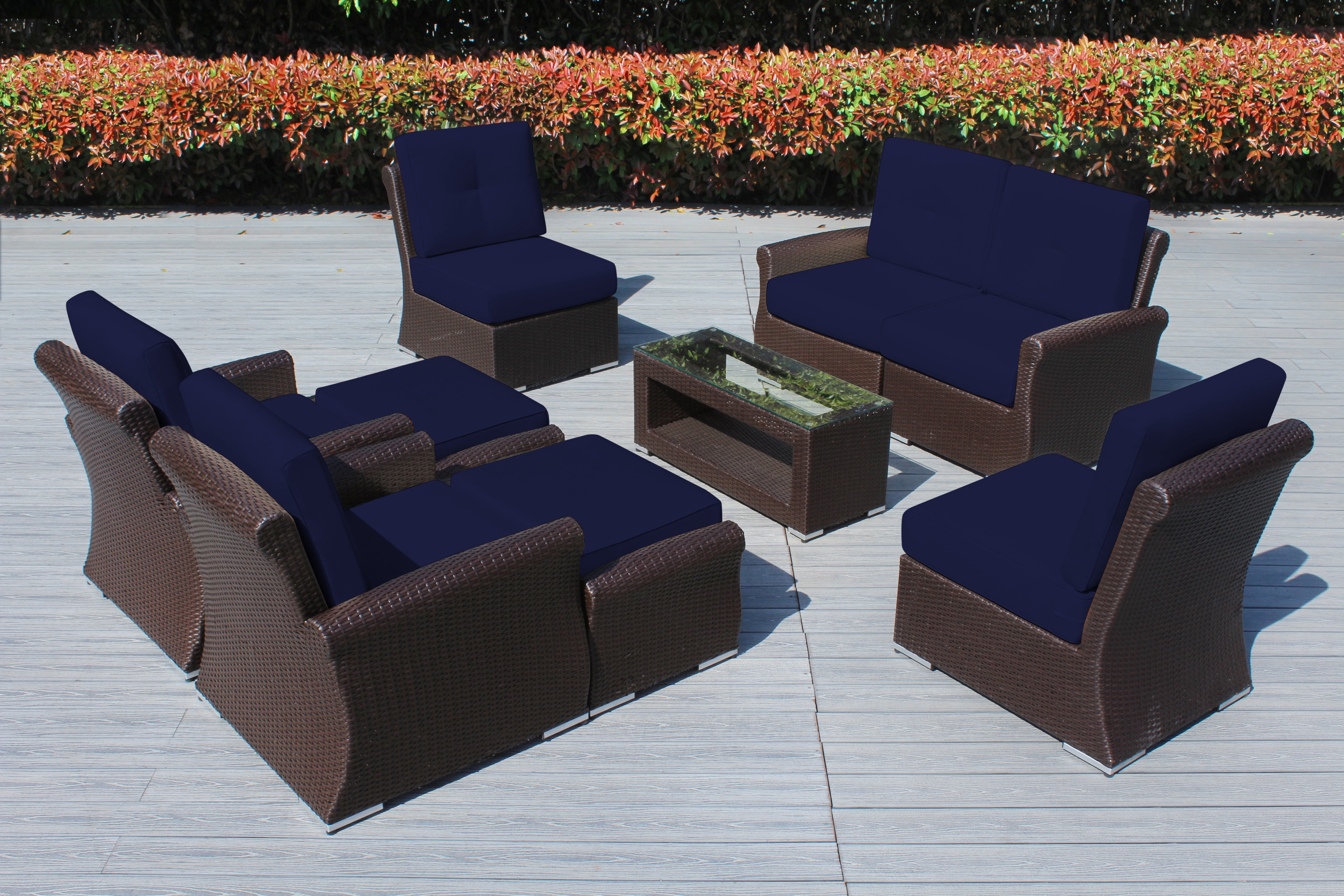 Fully Assembled Rainshield Patio Furniture - Luxury 9 Piece Oversized Sectional with 6-inch Water Protected Cushions