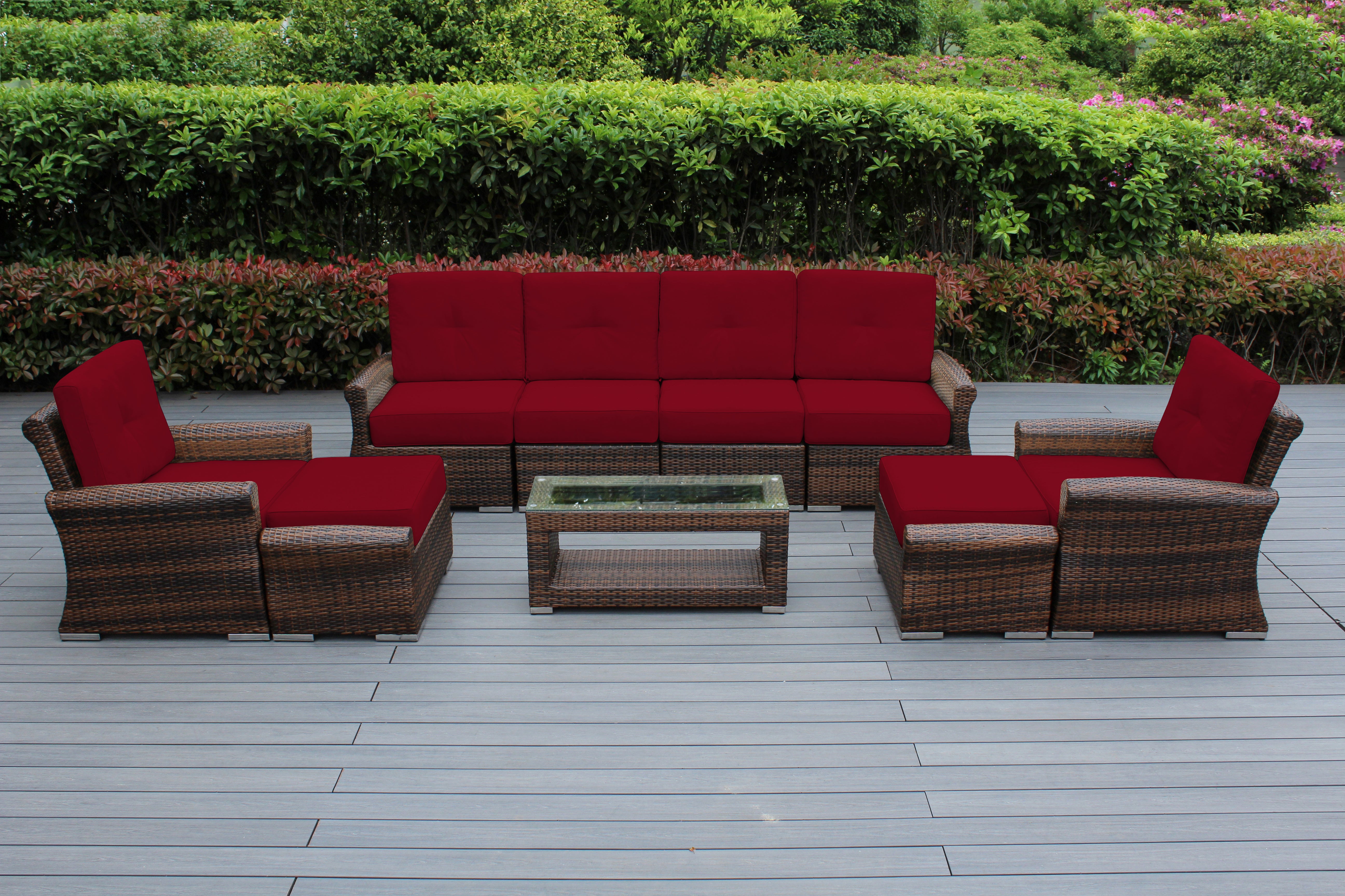 Fully Assembled Rainshield Patio Furniture - Luxury 9 Piece Oversized Sectional with 6-inch Water Protected Cushions
