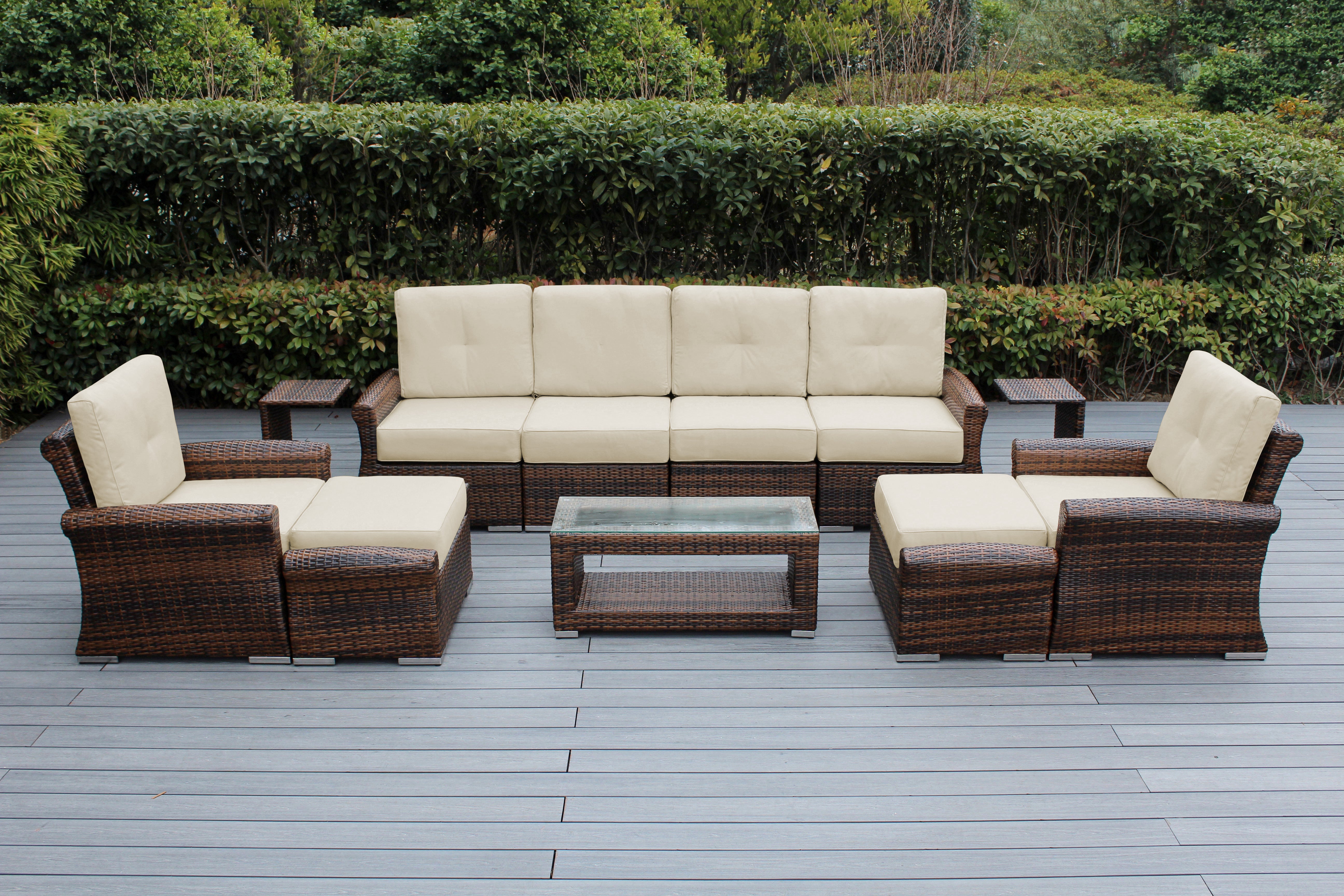 Fully Assembled Rainshield Patio Furniture Luxury 11 Piece Oversized Sectional with 6-inch Water Protected Cushions