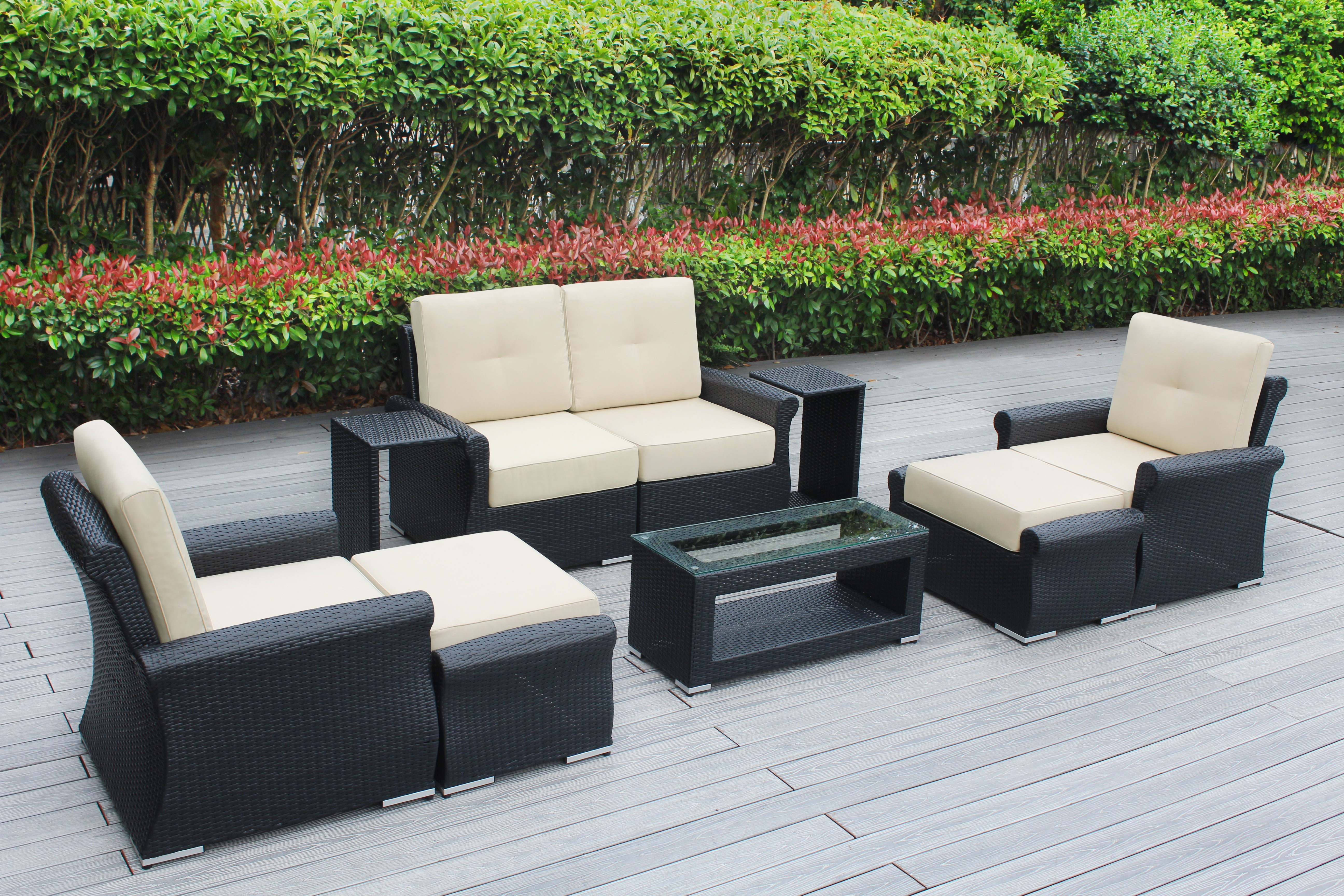 Fully Assembled Rainshield Patio Furniture - Luxury 9 Piece Oversized Sectional with 6-inch Water Protected Cushions