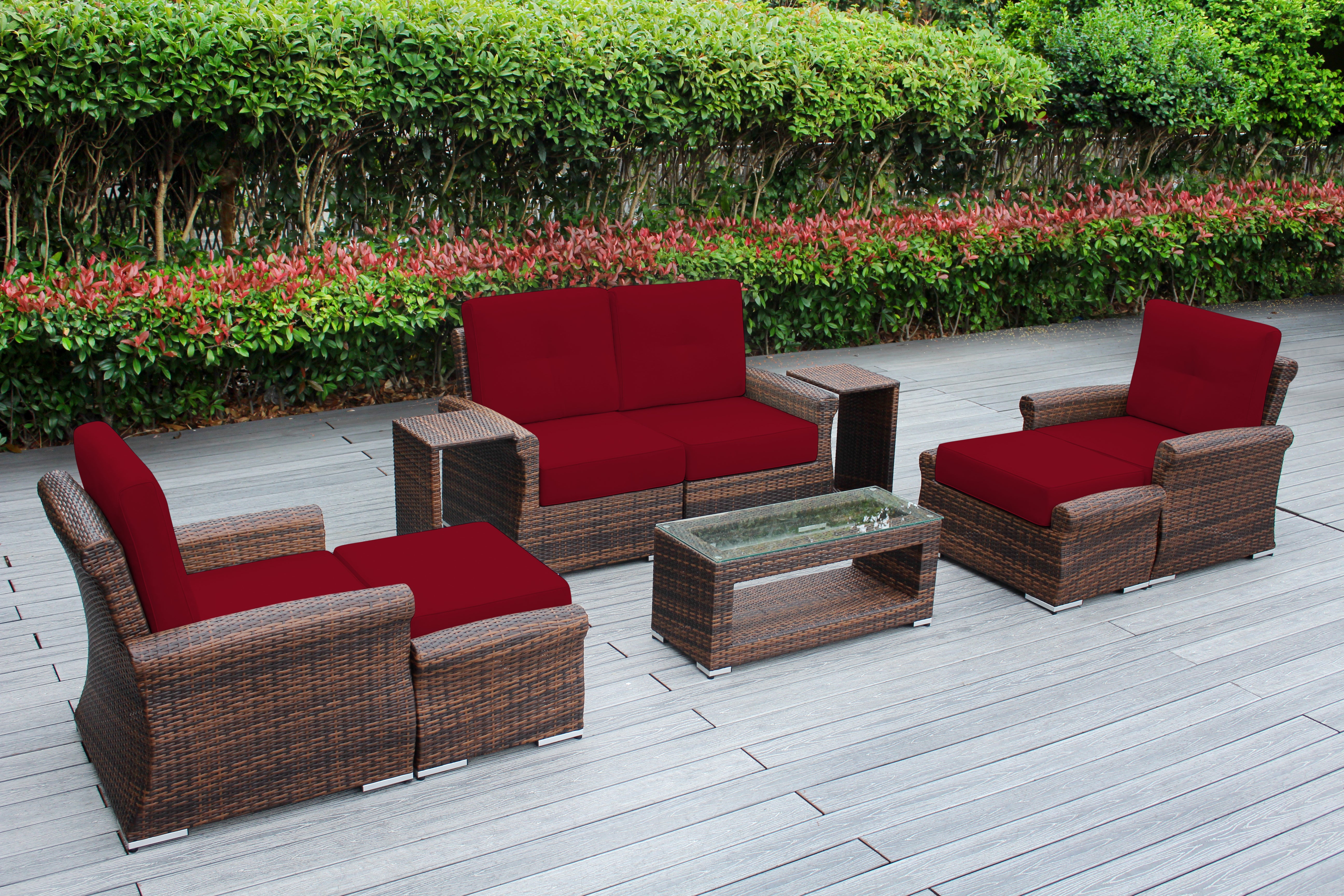 Fully Assembled Rainshield Patio Furniture - Luxury 9 Piece Oversized Sectional with 6-inch Water Protected Cushions