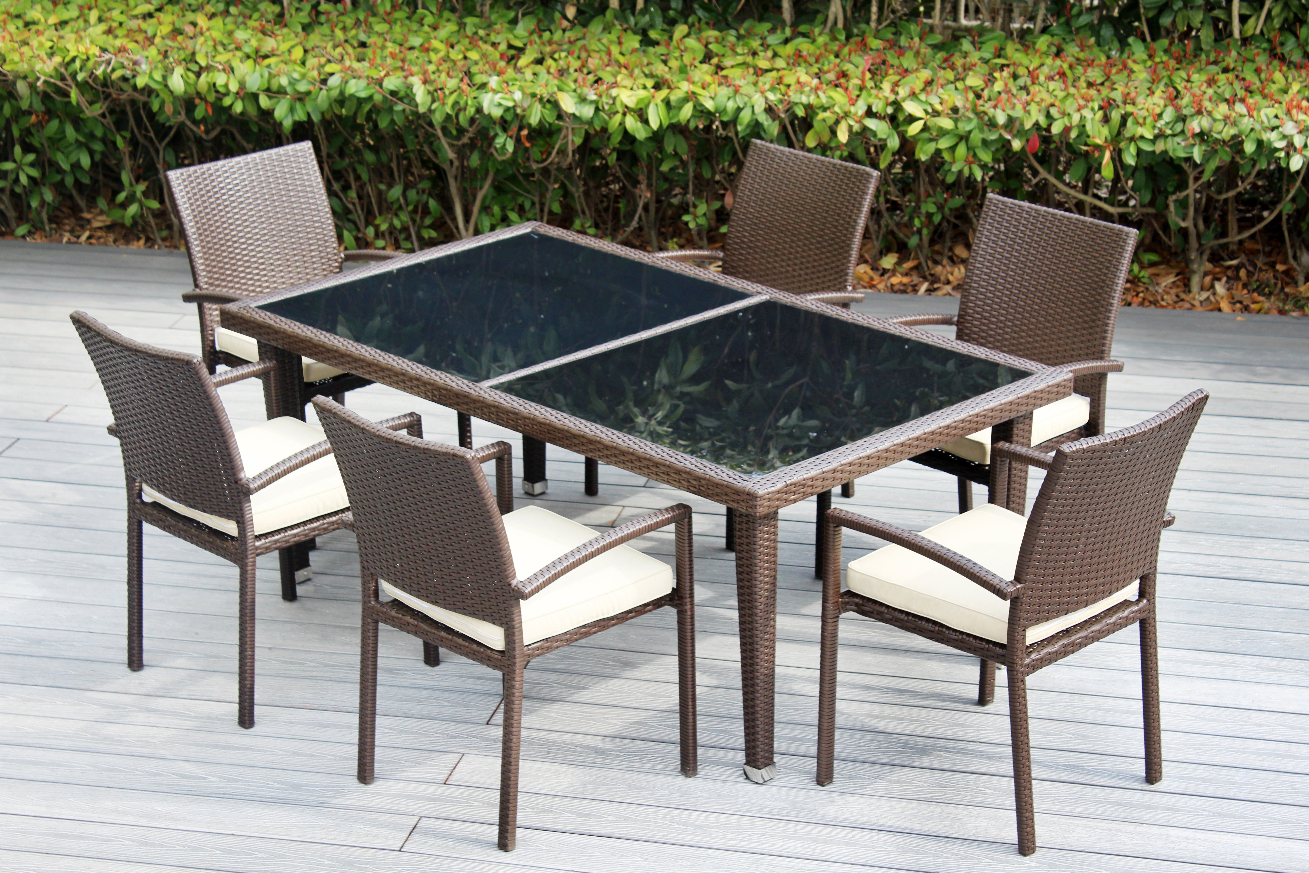 Ohana 7-Piece Outdoor Dining Set with All-Weather Wicker Table and 6 Chairs