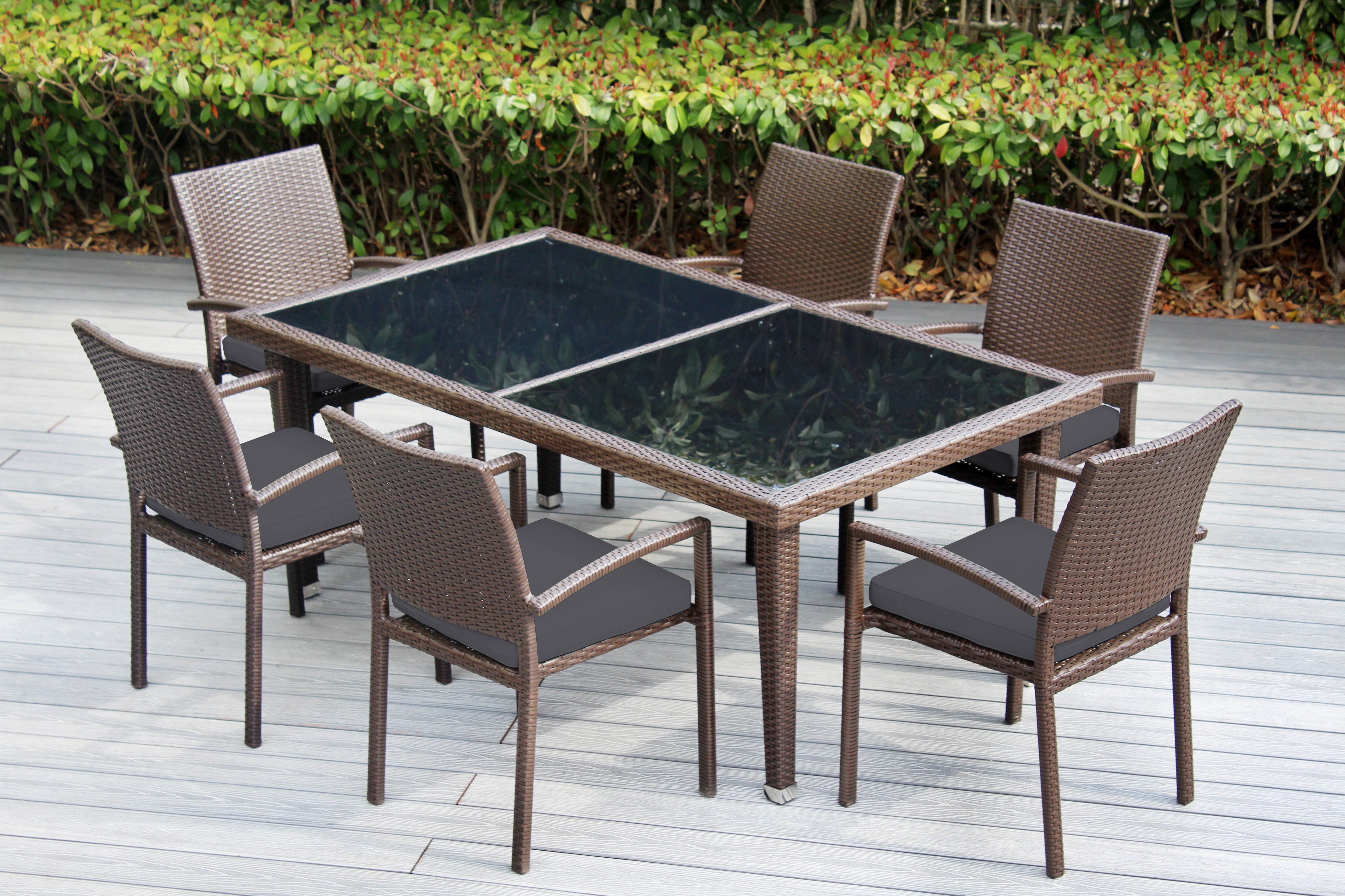 Ohana 7-Piece Outdoor Dining Set with All-Weather Wicker Table and 6 Chairs