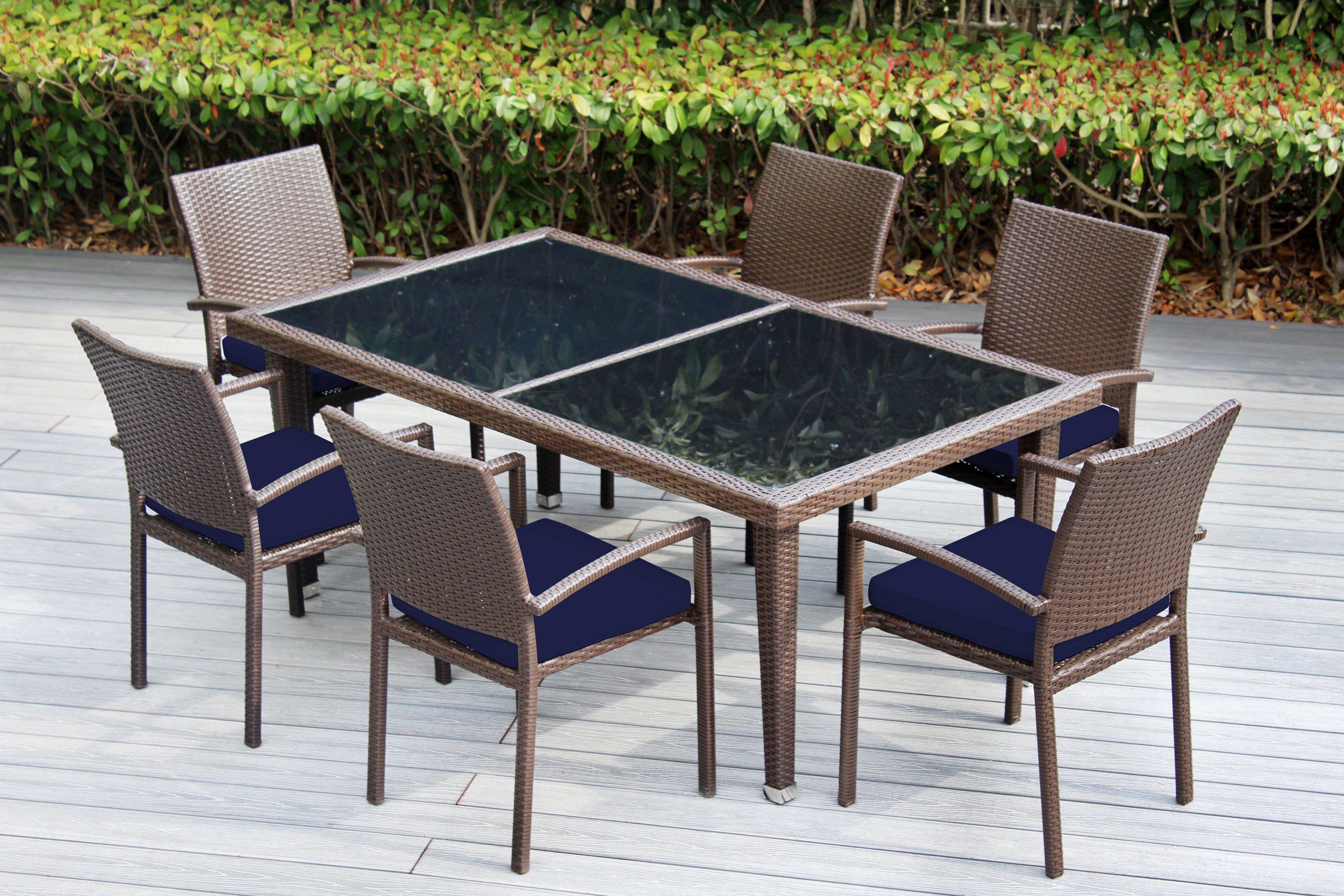 Ohana 7-Piece Outdoor Dining Set with All-Weather Wicker Table and 6 Chairs