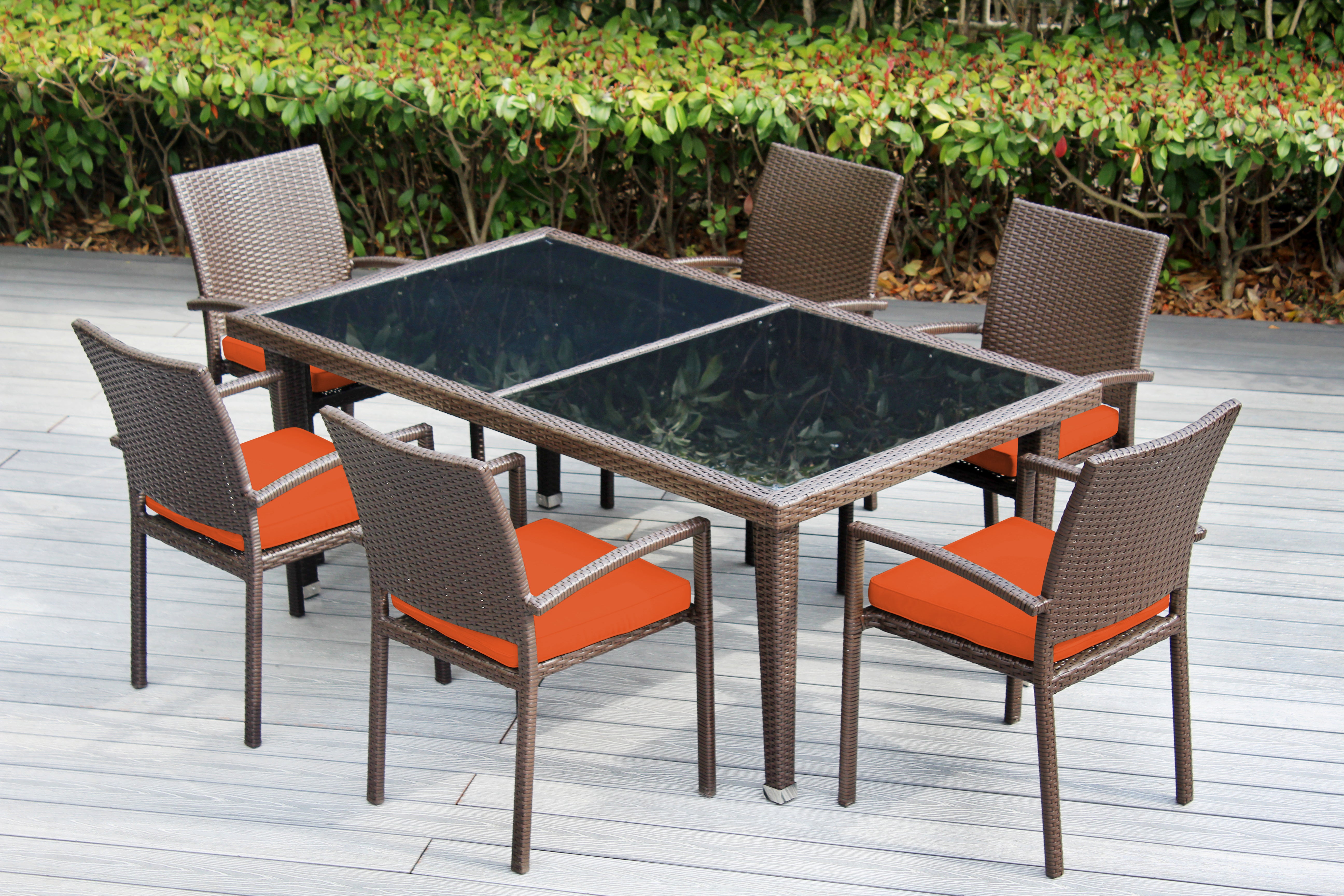 Ohana 7-Piece Outdoor Dining Set with All-Weather Wicker Table and 6 Chairs
