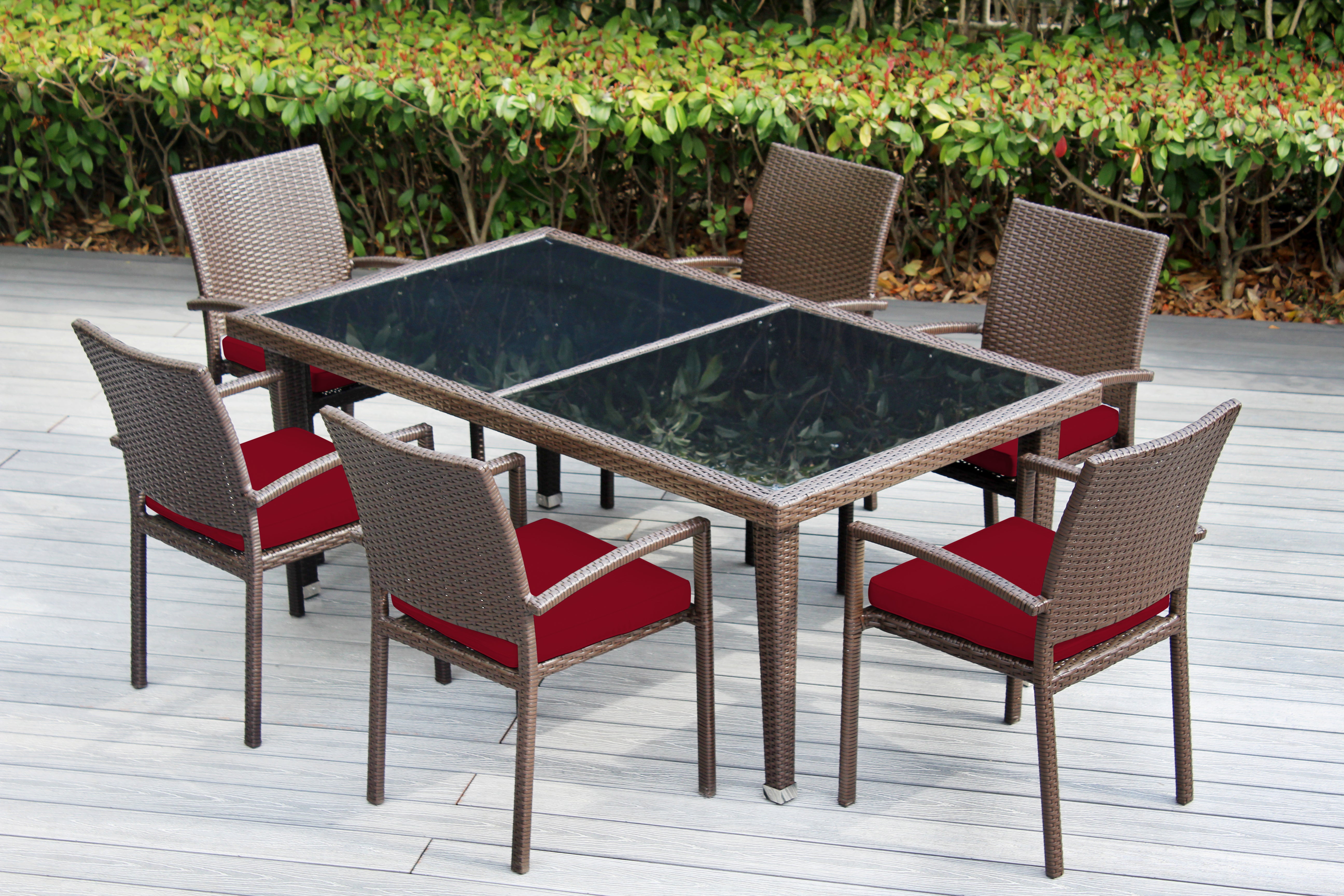 Ohana 7-Piece Outdoor Dining Set with All-Weather Wicker Table and 6 Chairs