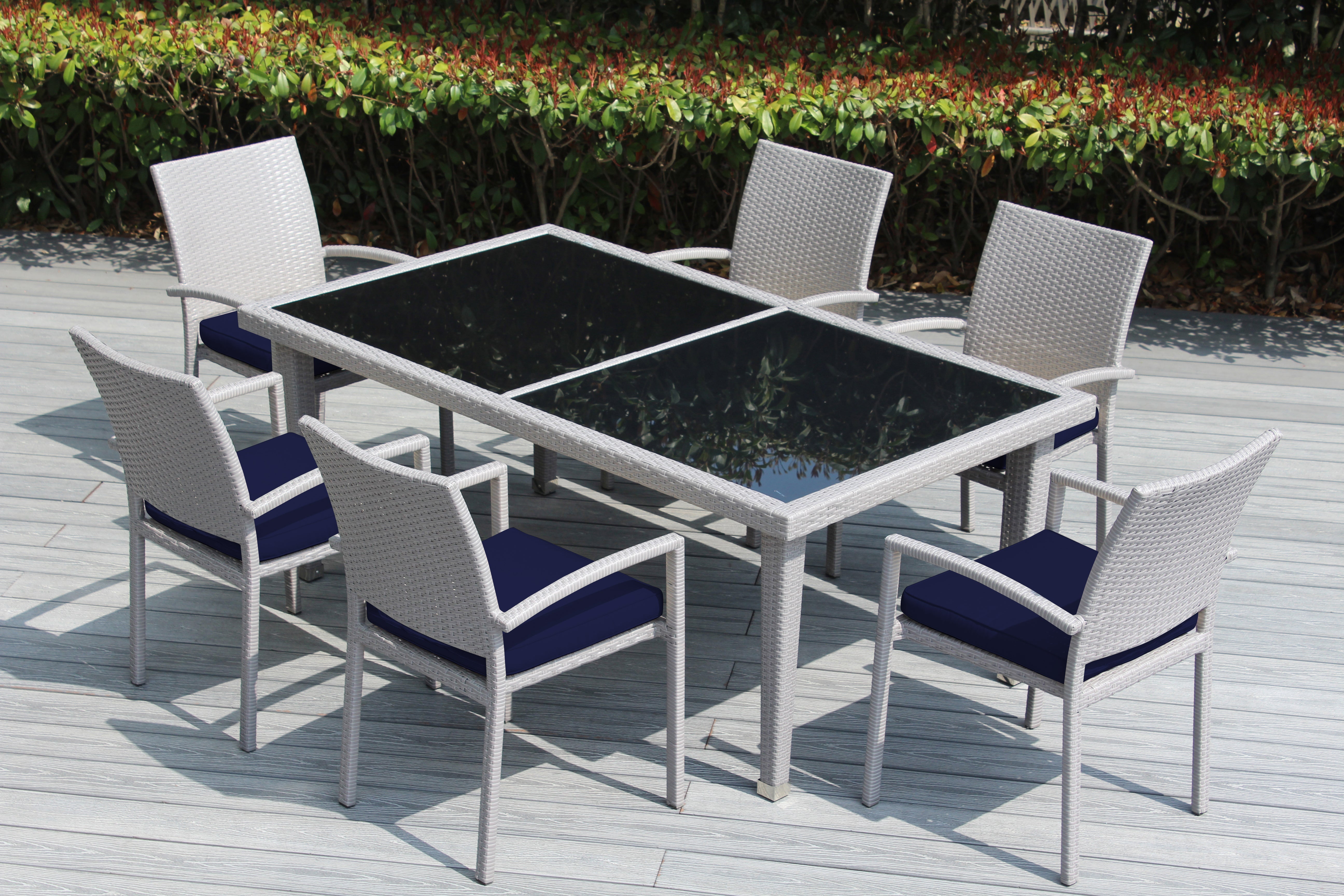 Ohana 7-Piece Outdoor Dining Set with All-Weather Wicker Table and 6 Chairs