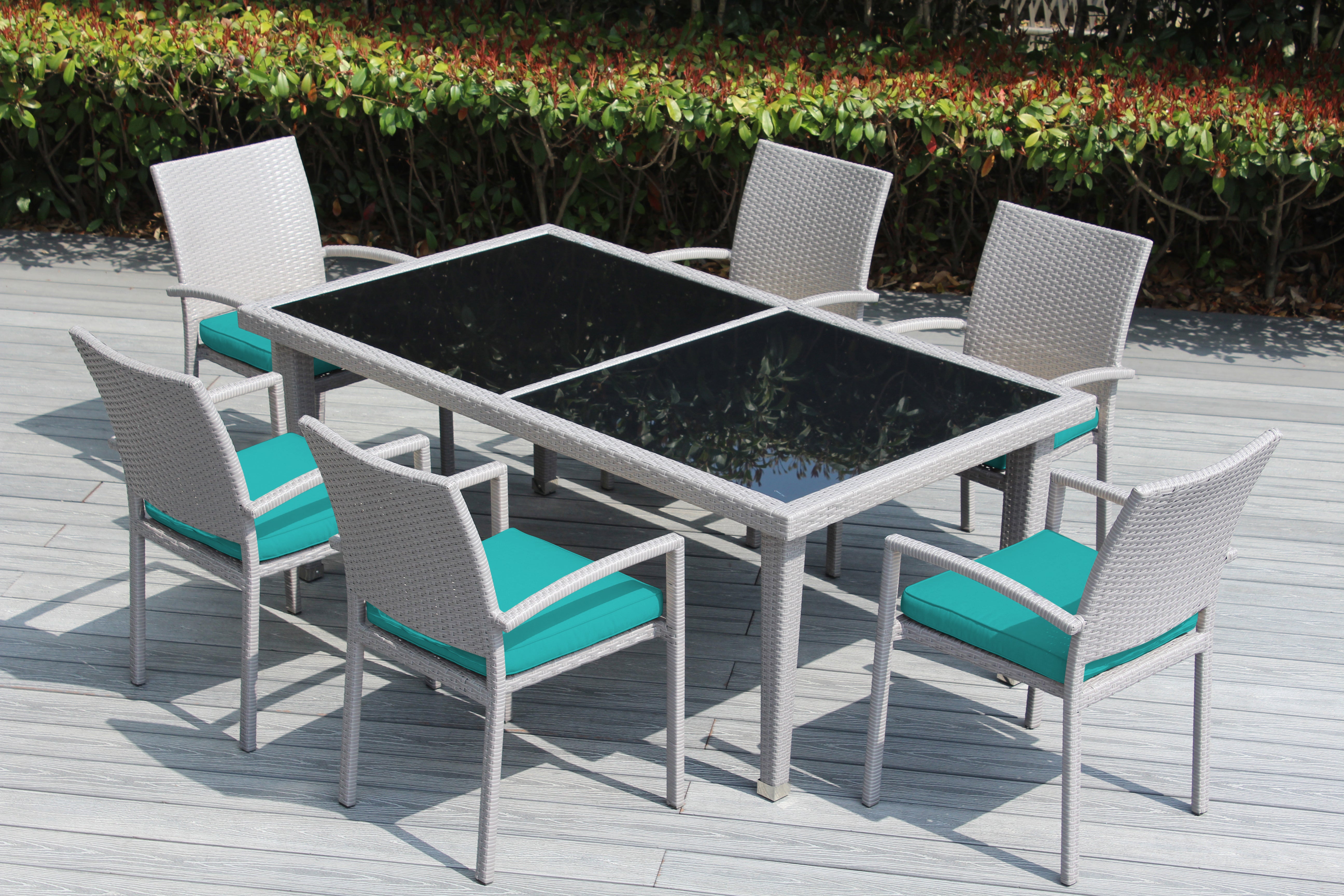 Ohana 7-Piece Outdoor Dining Set with All-Weather Wicker Table and 6 Chairs