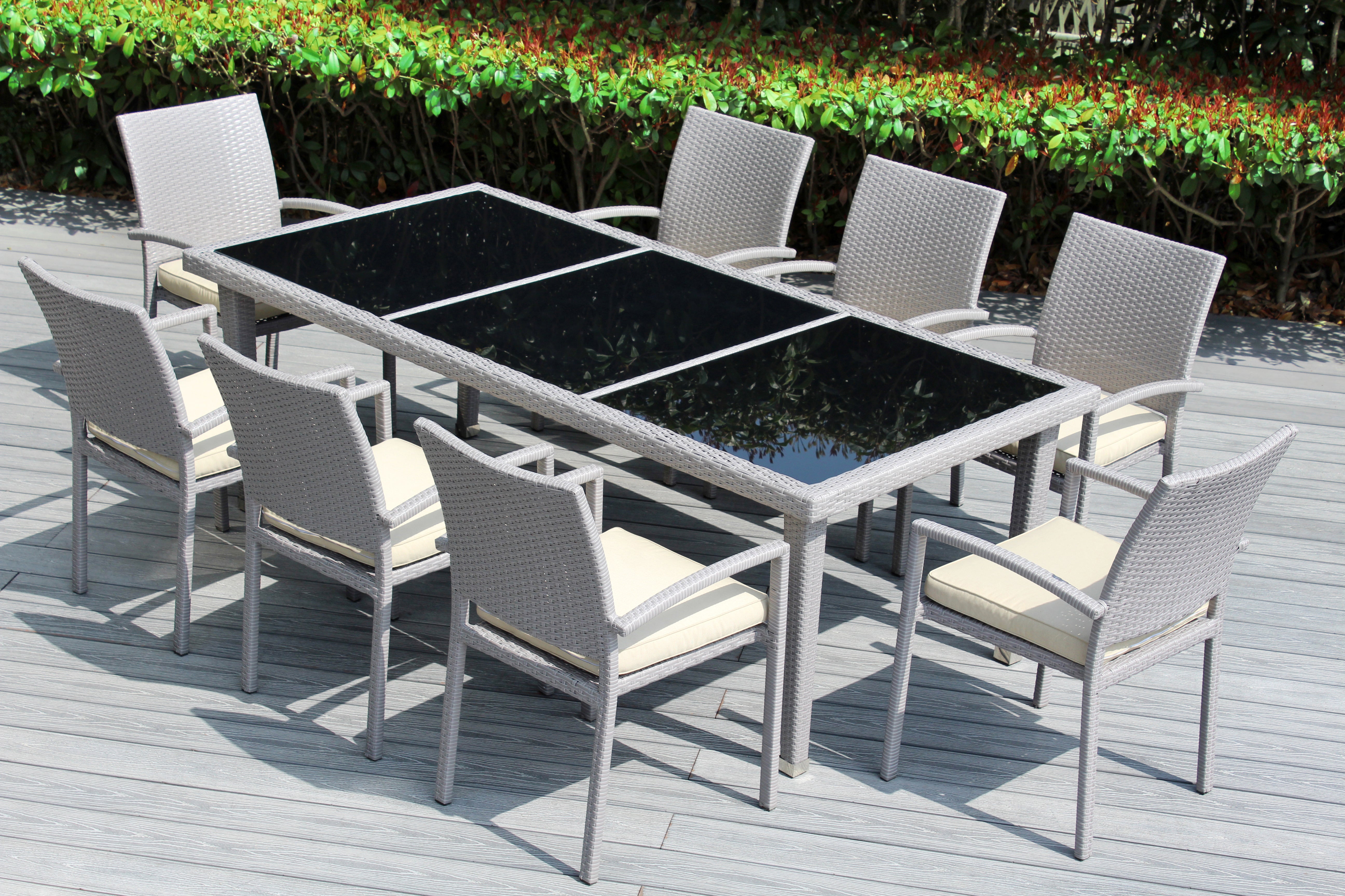 Ohana 9-Piece Outdoor Dining Set with All-Weather Wicker Table and 8 Chairs