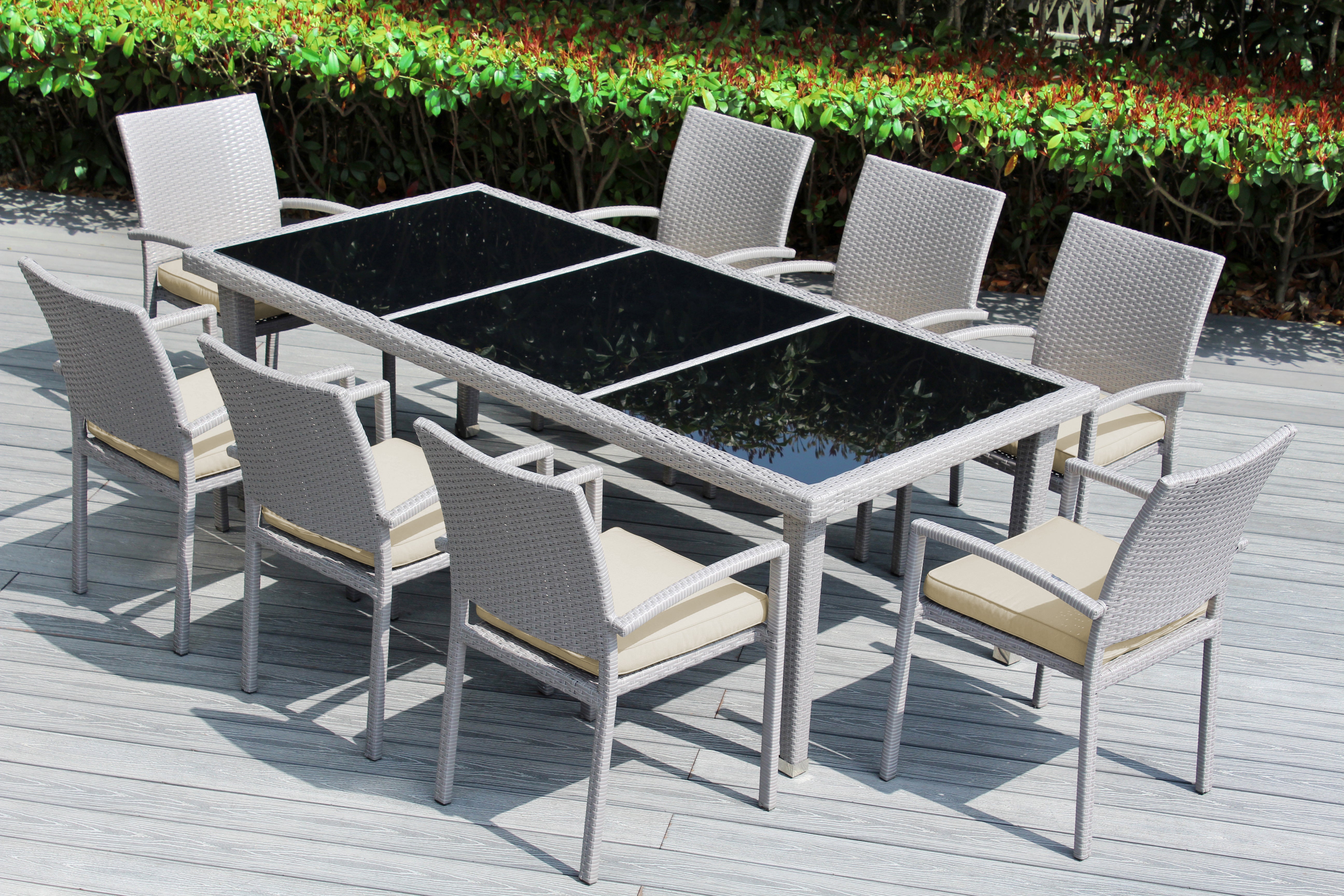 Ohana 9-Piece Outdoor Dining Set with All-Weather Wicker Table and 8 Chairs