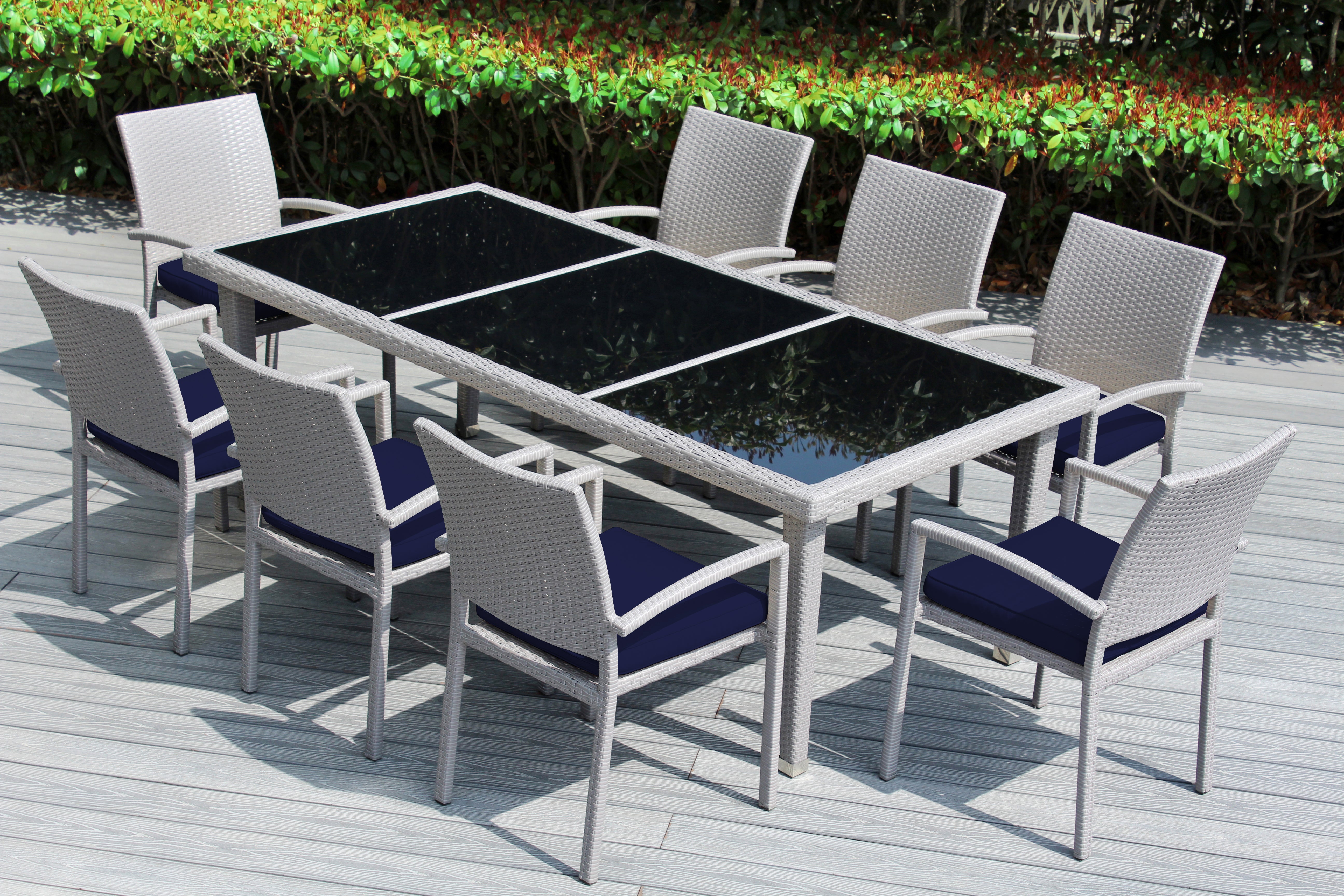 Ohana 9-Piece Outdoor Dining Set with All-Weather Wicker Table and 8 Chairs