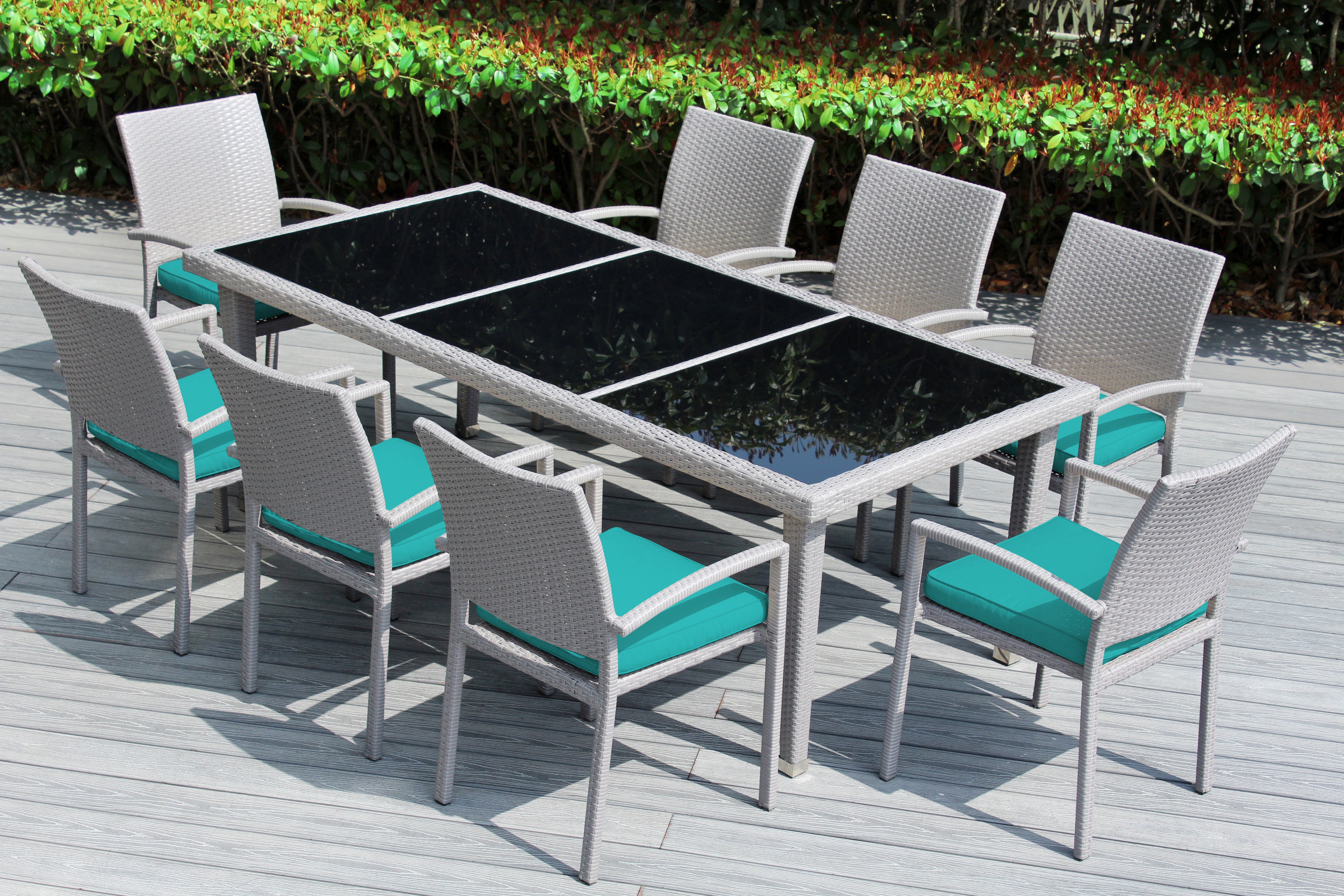 Ohana 9-Piece Outdoor Dining Set with All-Weather Wicker Table and 8 Chairs