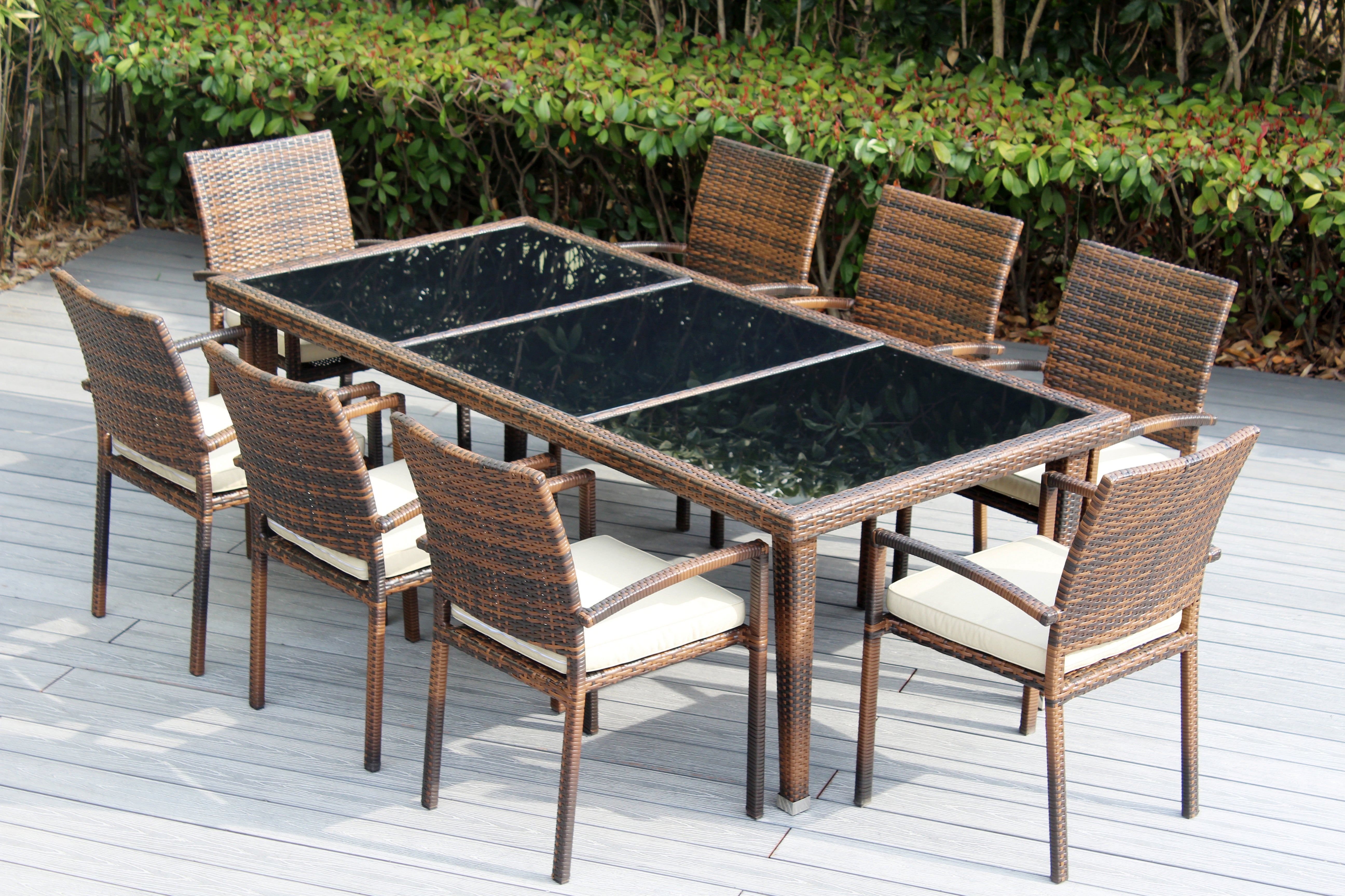 Ohana 9-Piece Outdoor Dining Set with All-Weather Wicker Table and 8 Chairs