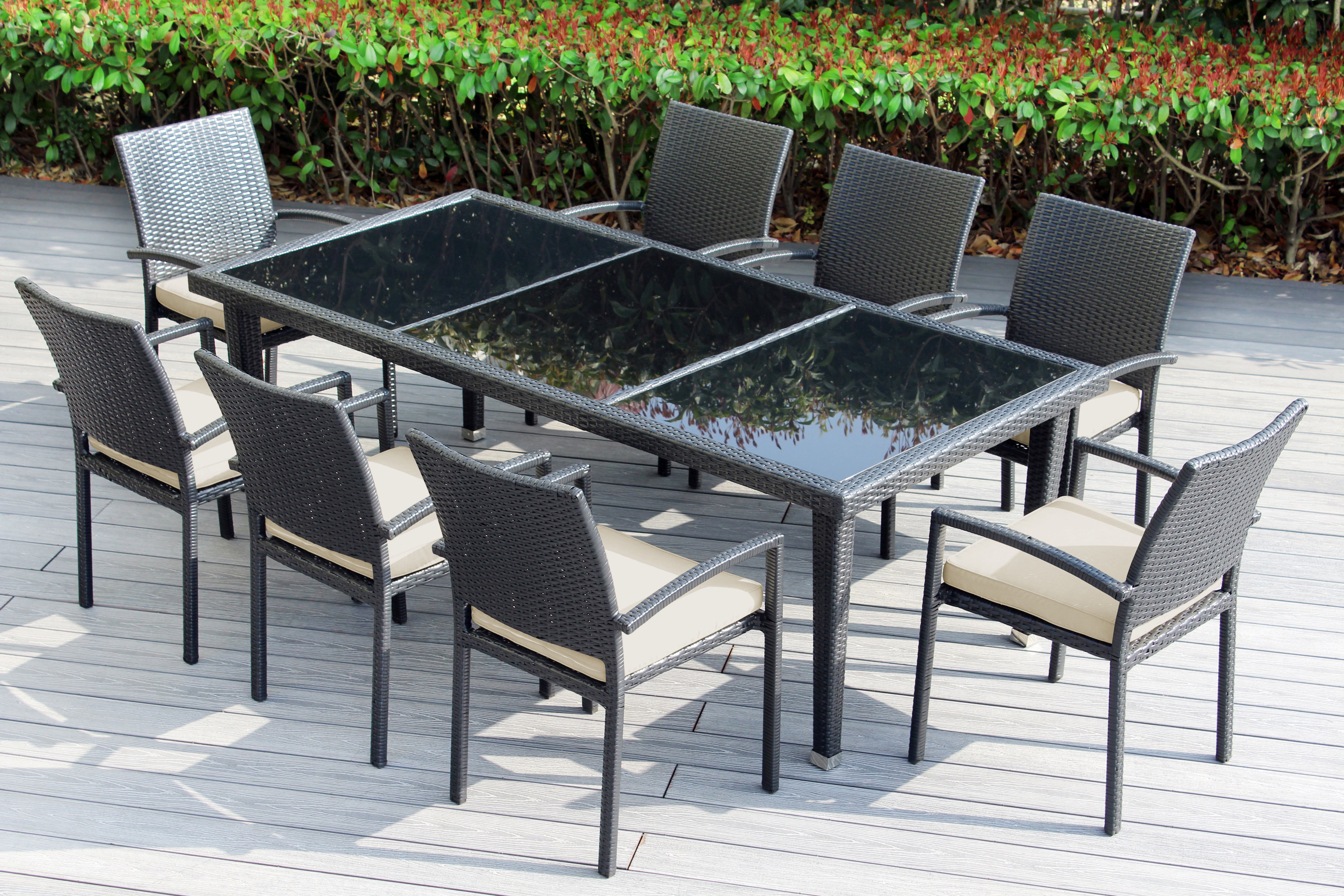 Ohana 9-Piece Outdoor Dining Set with All-Weather Wicker Table and 8 Chairs
