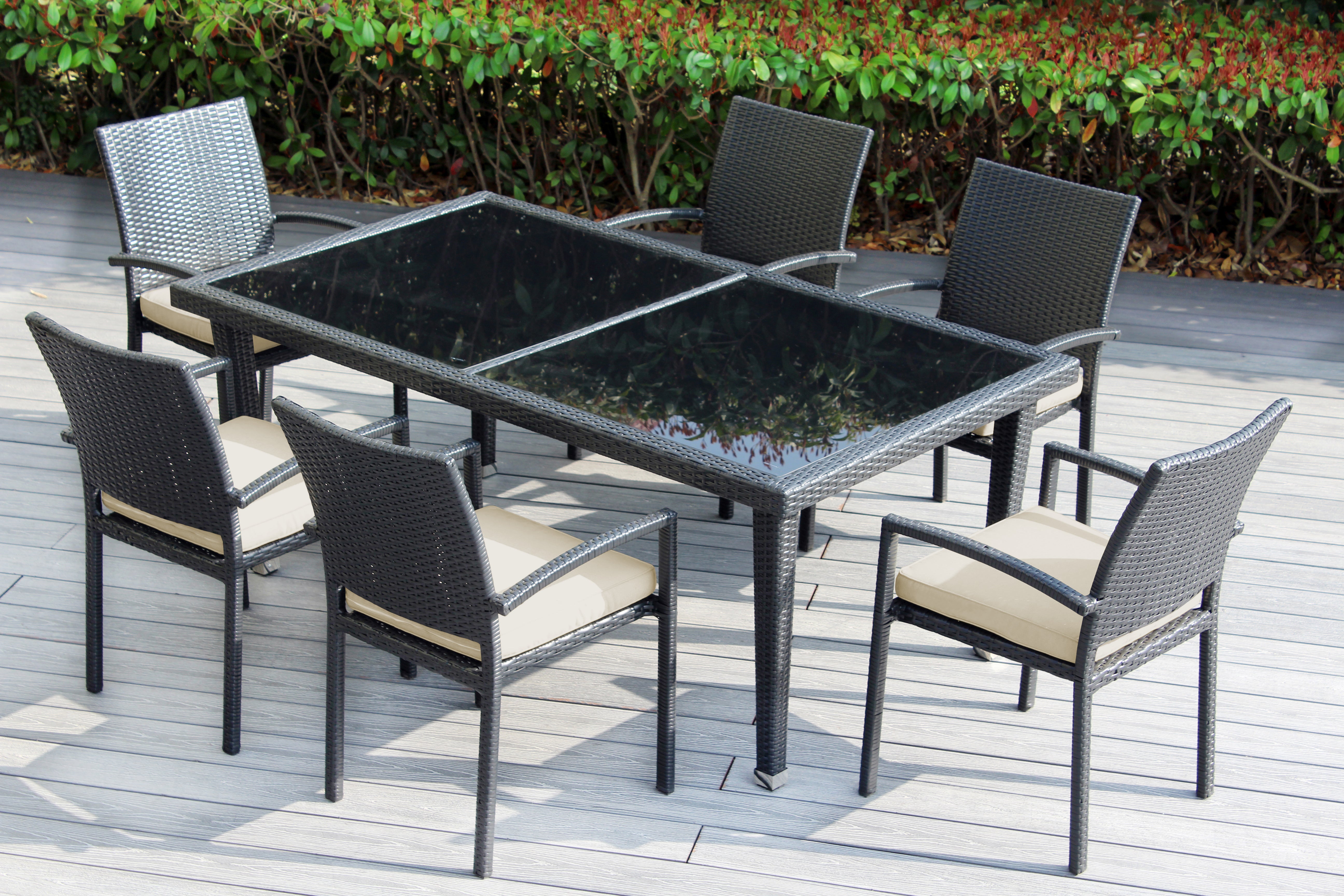 Ohana 7-Piece Outdoor Dining Set with All-Weather Wicker Table and 6 Chairs