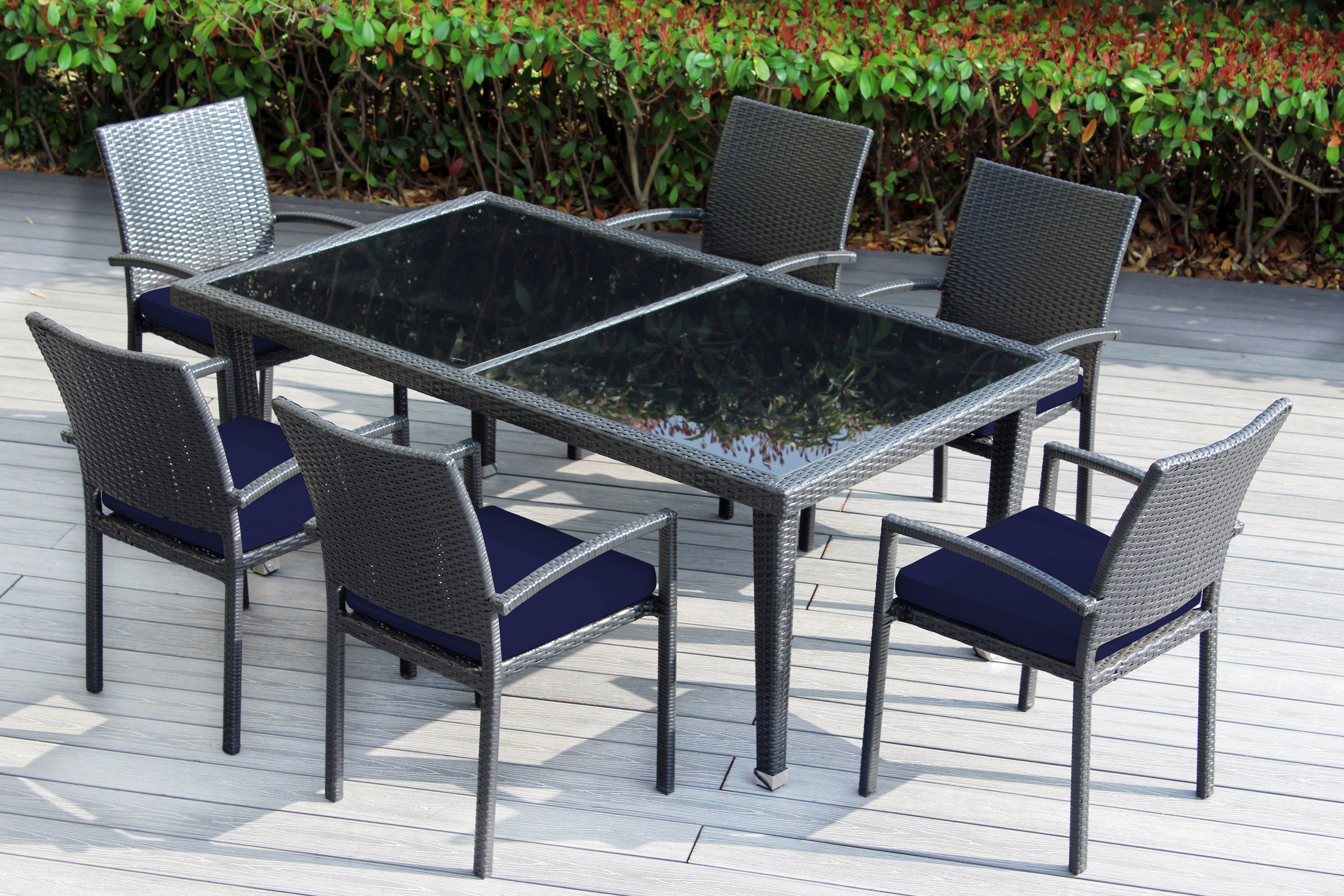 Ohana 7-Piece Outdoor Dining Set with All-Weather Wicker Table and 6 Chairs