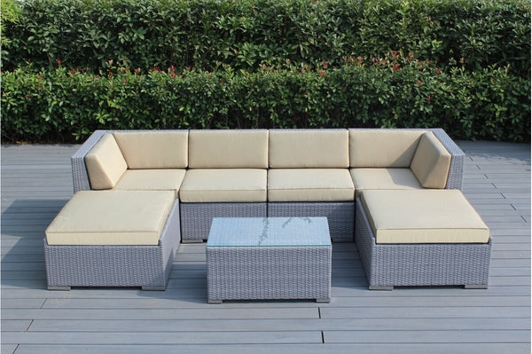 Fully Assembled Rainshield Patio Furniture - Ohana 7 Piece Sectional with Ottoman with 6-inch Water Protected Cushions