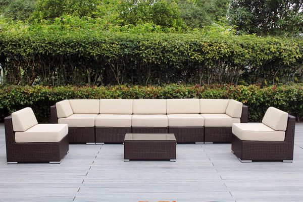 Fully Assembled RainShield Patio Furniture - Ohana 8 Piece Sectional with 6-inch Water Protected Cushions