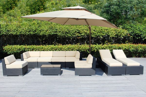 Fully Assembled Rainshield Patio furniture 9 piece deep seating sofa, chaise lounge with 6 inch Water protection cushion