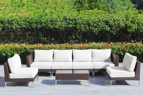 Fully Assembled Rainshield Patio Furniture - Premium 7 Piece Outdoor Sectional with Oversized Seating, Tall High Back and 6-inch Water Protected Cushions