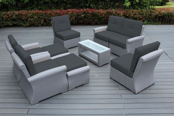 Rain Shield 9 Piece Outdoor Patio Furniture - Oversize Seating Set with 6 Inch Rainshield Cushions & High Tall Back