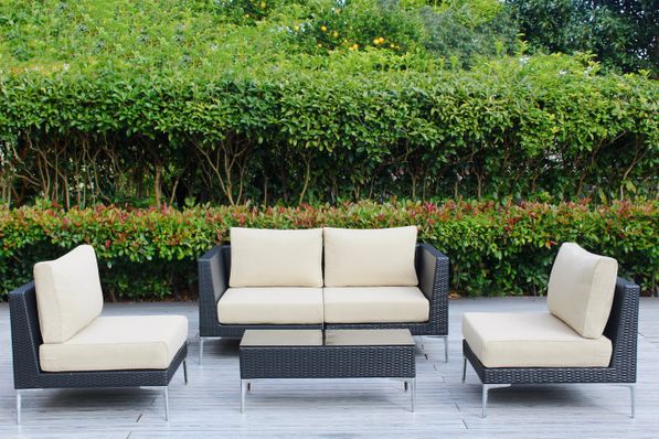 Premium 5 pc Patio Furniture - Oversized Seating Set with Tall High Back & 6 inch Triple Layer Water Protection Sunbrella Cushions
